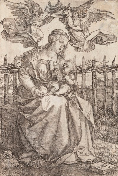 Jungfru Maria krönt av två änglar - Kopparstick av Albrecht Durer (1471-1528) av Albrecht Dürer