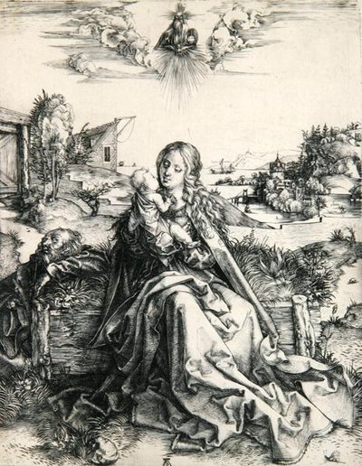 Madonna med en trollslända (gravyr) av Albrecht Dürer