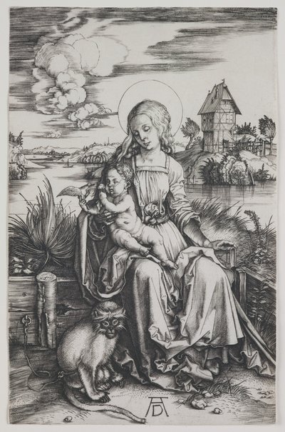 Madonna med apan, ca 1498 (gravyr) av Albrecht Dürer or Duerer