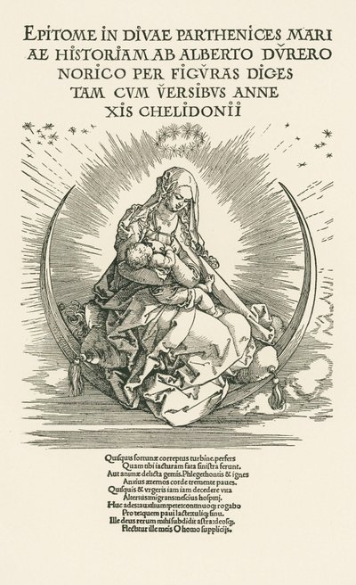 Jungfru Maria med barnet i härligheten, ca 1511 (träsnitt) av Albrecht Dürer or Duerer