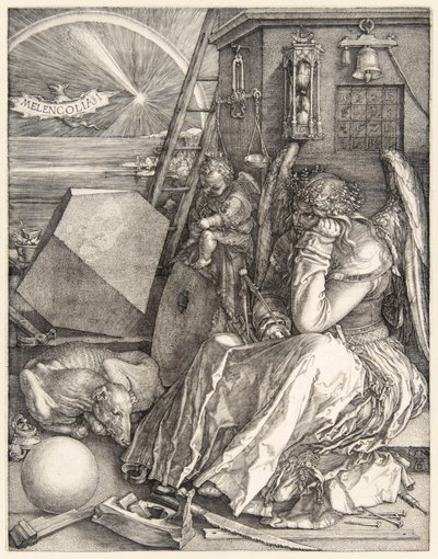 Melencolia I av Albrecht Dürer (1471-1528) en av hans 3 mästergravyrer färdigställda 1514. av Albrecht Dürer