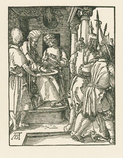 Pilatus tvättar sina händer, ca 1509 (träsnitt) av Albrecht Dürer or Duerer