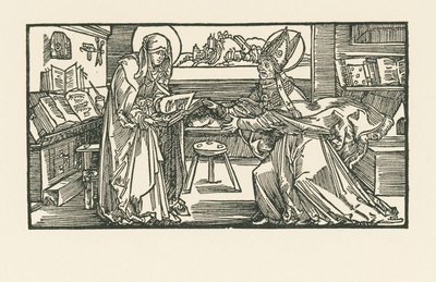 Heliga Birgitta i sin kammare överlämnar sitt verk till en biskop av Albrecht Dürer or Duerer