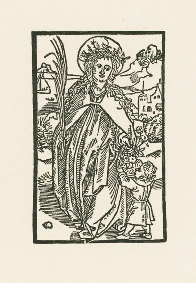 Saint Dorothea. Illustration till Hortulus Anime. Tryckt av Michael Furter, Basel av Albrecht Dürer or Duerer