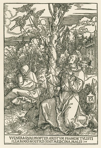 Sankt Franciskus får stigmata, ca 1503-04 (träsnitt) av Albrecht Dürer or Duerer