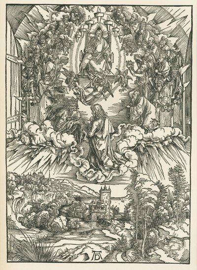 Johannes inför Gud och de tjugofyra äldste i himlen. Johannes Uppenbarelsebok, ca 1496 (träsnitt) av Albrecht Dürer or Duerer
