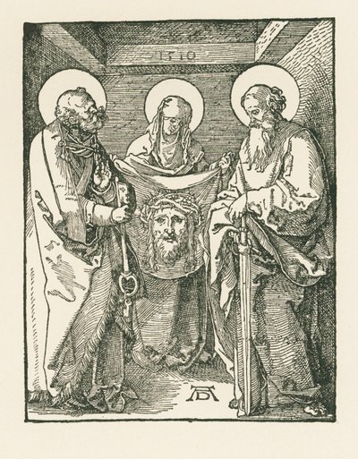Den heliga Veronika mellan Sankt Peter och Sankt Paul - Den heliga Veronikas sudarium av Albrecht Dürer or Duerer