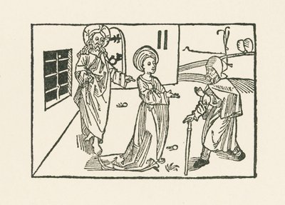 Andra barmhärtighetsgärningen: mottagande av pilgrimen i hans hus av Albrecht Dürer or Duerer