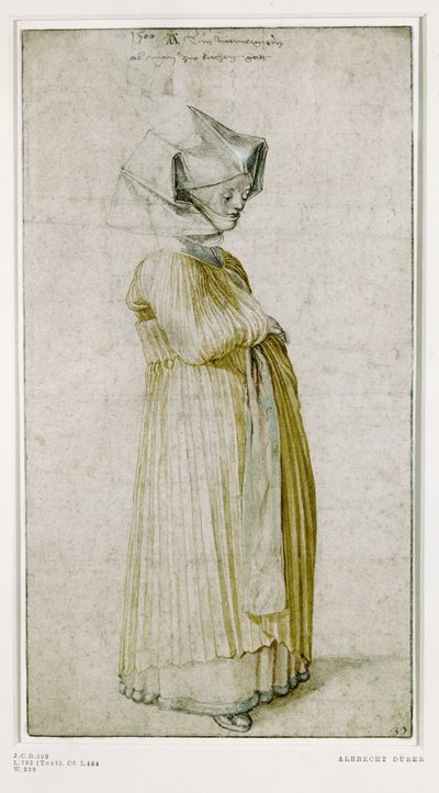 Studie av en kvinnlig kostym (kolorerad teckning) av Albrecht Dürer or Duerer