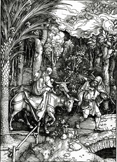 The Flight into Egypt, från serien "Life of the Virgin", publicerad 1511 (träsnitt) av Albrecht Dürer