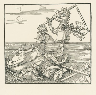 Den utländska turneringen. Maximilian har lyft upp sin motståndare Jacop de Heri ur sadeln, ca 1517-18 (träsnitt) av Albrecht Dürer or Duerer
