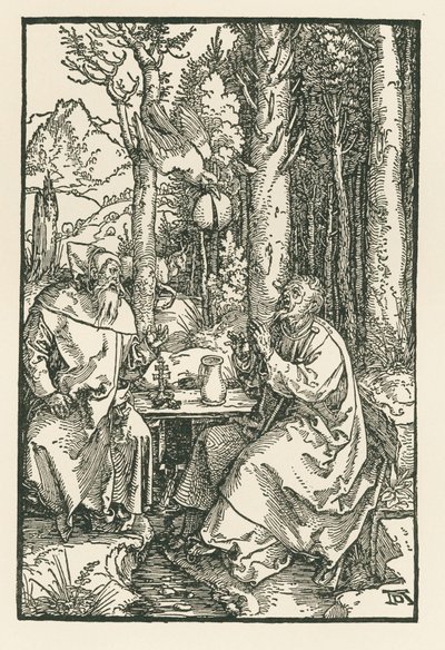 Eremiterna S:t Antonius den store och S:t Paulus, ca 1503-04 (träsnitt) av Albrecht Dürer or Duerer