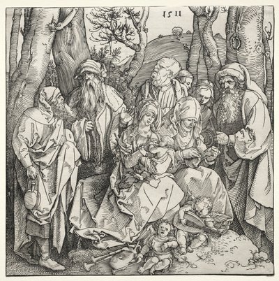 Den heliga familjen med två musikeränglar av Albrecht Dürer or Duerer