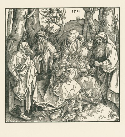 Det heliga släktskapet med luttspelande änglar av Albrecht Dürer or Duerer