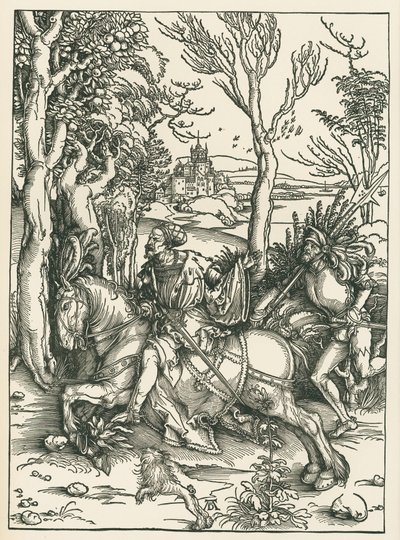 Riddaren och landsknekten, ca 1496 (träsnitt) av Albrecht Dürer or Duerer