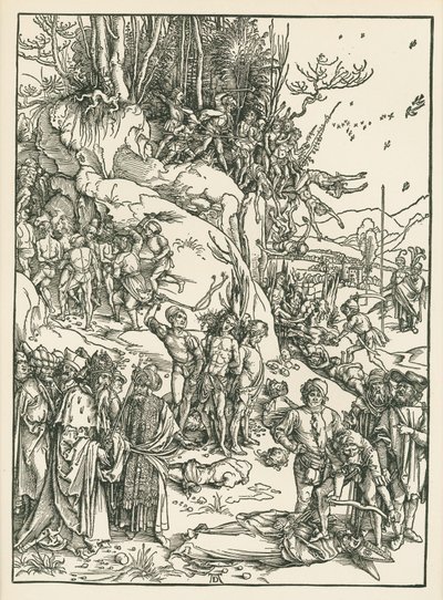 De tiotusen martyrernas martyrium, ca 1496 (träsnitt) av Albrecht Dürer or Duerer
