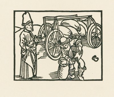 Prästen har en säck på en vagn och havre läggs i den, ca 1489-90 (träsnitt) av Albrecht Dürer or Duerer