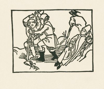 Prästen ligger på ängen, en korp kraxar på en ihålig sten, ca 1489-90 (träsnitt) av Albrecht Dürer or Duerer