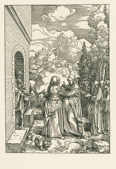 Besöket - Heliga Maria besöker Heliga Elisabeth, ca 1503-04 (träsnitt) av Albrecht Dürer or Duerer