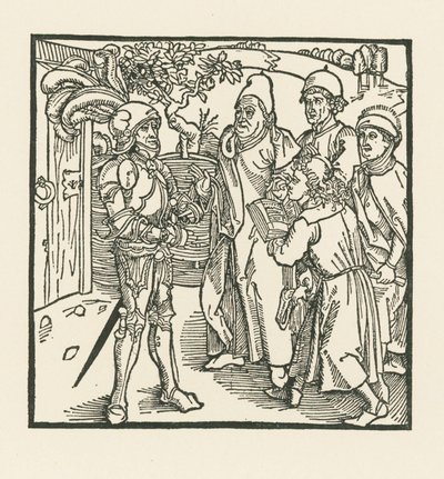 Riddaren ger två skriftlärda och två präster i uppdrag att sammanställa denna bok av Albrecht Dürer or Duerer