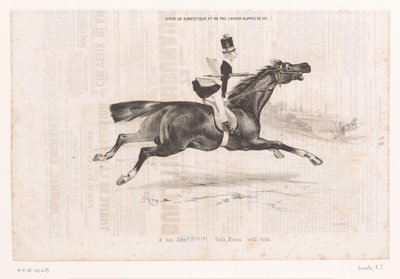 Jongeman op galoperend paard Att ha en tjänare, och att inte ha honom med sig..! (titel på objekt) Kleine geneugten van het paardrijden (serietitel) Ridningens små glädjeämnen (serietitel på objekt) av Alcide Joseph Lorentz