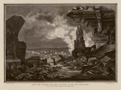Scen ur Massenets opera Le Mage på operahuset i Paris (gravyr) av Alcide Theophile Robaudi