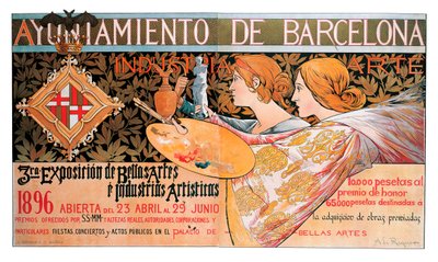 Affisch för den tredje "Exposition of Fine Arts and artistic industries" i Barcelona 1896 - Litografi av Alexandre de Riquer i Ynglada (1856-1920) av Alejandro de Riquer