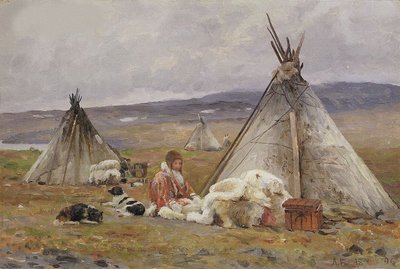 A Nenets chum (a nomadic tent). Novaya Zemlya Island av Aleksandr Alekseevich Borisov
