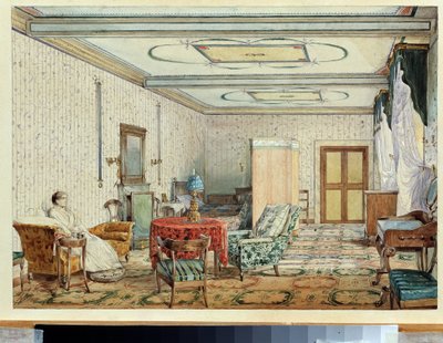 Interiör (interiör). Verk av Alexander Andrejevitj Ivanov (1806-1858), akvarell och vitt på papper, rysk konst från 1800-talet. Statens konstmuseum, Nizhny Novgorod (Ryssland) av Aleksandr Andreevich Ivanov