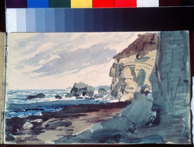 Surfen. Utsikt över en strand nära klippor. Verk av Alexander Andreyevich Ivanov (1806-1858), akvarell på papper av Aleksandr Andreevich Ivanov