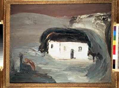 Landskap med ett vitt hus. Målning av Alexander Davidovich Drevin (1889-1938). Olja på duk, 74 x 92 cm av Aleksandr Davidovic Drevin
