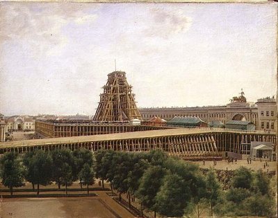 Att höja Alexanderkolonnen på Palace Square av Aleksandr Gavrilovich Denisov