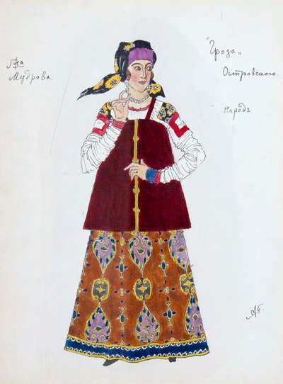 Kostymdesign för pjäsen Stormen av Alexander Ostrovsky, 1916. av Aleksandr Jakovlevic Golovin