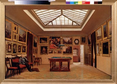 I en biljardhall. Målning av Alexander Ivanovich Morozov (1835-1904), olja på duk av Aleksandr Ivanovich Morozov