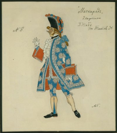 Kostymdesign för pjäsen Maskeraden av M. Lermontov, 1917 av Aleksandr Jakovlevic Golovin