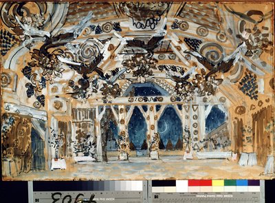 Decor pour la piece de theater La Dame de la mer de Henrik (Henri) Johan Ibsen (1828-1906) (Scenografi till teaterpjäsen Damen från havet av H. Ibsen). Oeuvre av Alexander Yakovlevich Golovin (Alexandre Golovine) (1863-1930), pastell på kartong av Aleksandr Jakovlevic Golovin