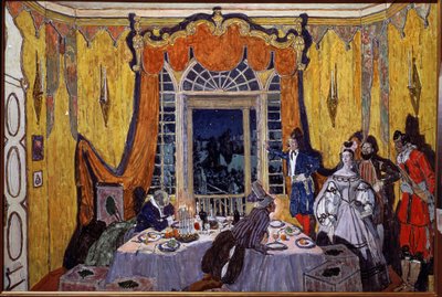 Förberedande dekor för operan ""Le guest de pierre"" av Alexandre Dargomyjski (1813-1869) (Scenografi för operan Stengästen, av A. Dargomyzhsky). Målning av Alexander Yakovlevich Golovin (Alexander Golovin) (1863-1930), olja på trä av Aleksandr Jakovlevic Golovin