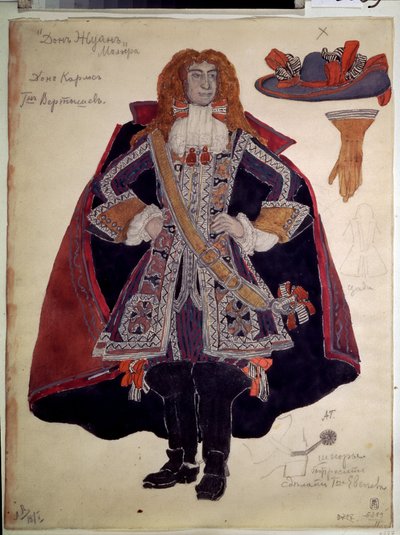 Kostymdesign för pjäsen Dom Juan av Moliere (Jean Baptiste Poquelin av Aleksandr Jakovlevic Golovin