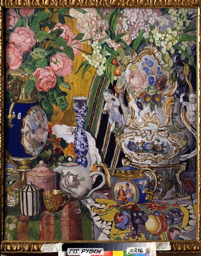 ""Stilleben med blommor och porslin"" Målning av Alexander Yakovlevich Golovin (Alexander Golovin) (1863-1930) 1915 State Tretyakov Gallery, Moskva av Aleksandr Jakovlevic Golovin