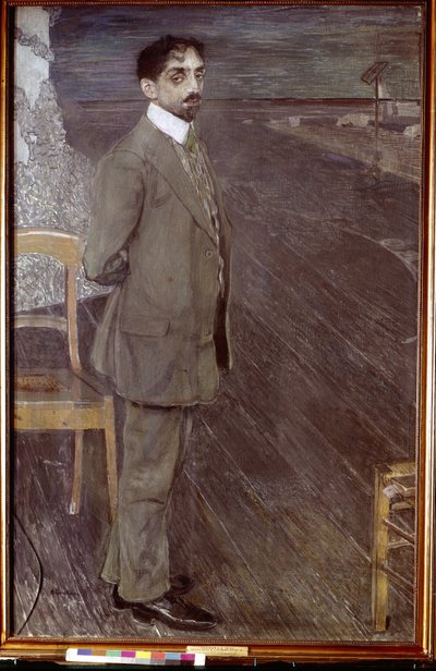 Porträtt av poeten Mikhail Kuzmin (1875-1936) (Porträtt av poeten M. Kuzmin). Verk av Alexander Yakovlevich Golovin (1863-1930), tempera och pastell på duk av Aleksandr Jakovlevic Golovin