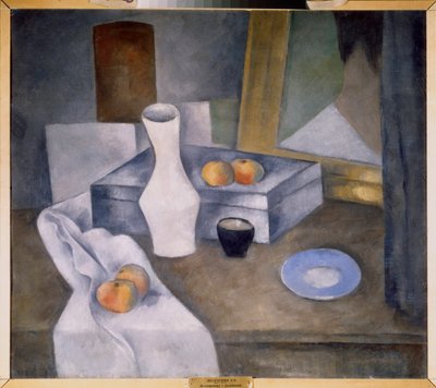 Stilleben med äpplen och blått fat (Stilleben med äpplen och blått fat) - Verk av Alexander Vasilyevich Shevchenko (Alexandre Chevtchenko) (1883-1948), olja på kartong, cirka 1910 - Rysk konst, 1900-talet, avantgarde - Statsryska Museum, S av Aleksandr Vasilievich Shevchenko