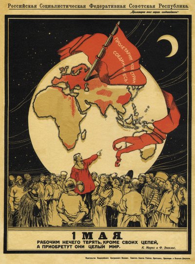 Den 1 maj. Arbetare har inget att förlora, men de har hela världen att vinna - Apsit, Alexander Petrovich (1880-1944) - 1919 - Färglitografi - 95x71 - Ryska statsbiblioteket, Moskva av Aleksandrs Apsit