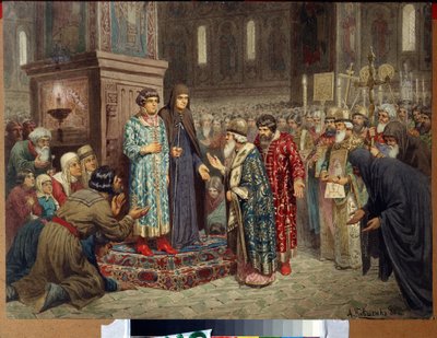 Val av Michel Romanov till rang av tsar den 14 mars av Aleksei Danilovich Kivshenko