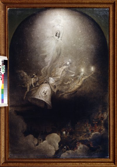 "Apotheoses of the Newspapers ""The Bell"" och ""The Polar Star"" of Socialist Inspiration"" Målning av Alexei Petrovich Bogolyubov (Bogoliubov eller Bogolioubov) (1824-1896) 1860 Statens centrala litteraturmuseum, Moskva av Aleksei Petrovich Bogolyubov