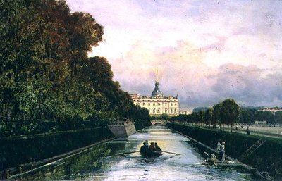 Utsikt över Lebyazhyeva-kanalen med utsikt mot Mikhailovsky-palatset, St. Petersburg (olja på panel) av Aleksei Petrovich Bogolyubov
