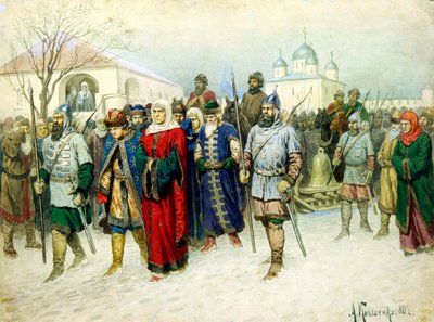"Martha borgmästarinnan eskorterade till Moskva", 1880. av Aleksey Kivshenko