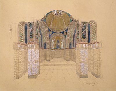 Design för en kyrka interiör av Aleksey Shchusev