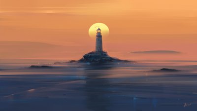 Solnedgång vid Golden Lighthouse av Alena Aenami
