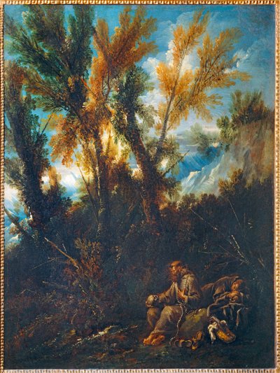 Deux ermites dans un bois - Två eremiter i en skogSt ... av Alessandro (style of) Magnasco