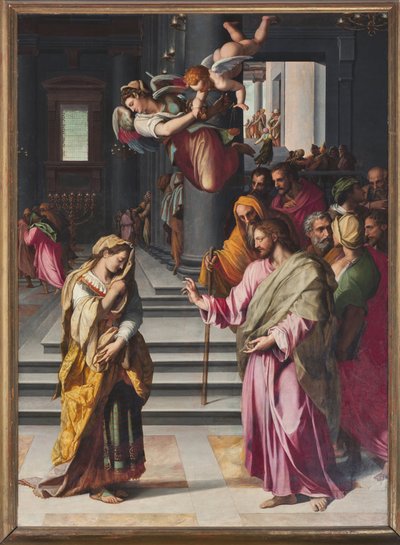 Jesus och kvinnan gripna i äktenskapsbrott (målning av Alessandro Allori